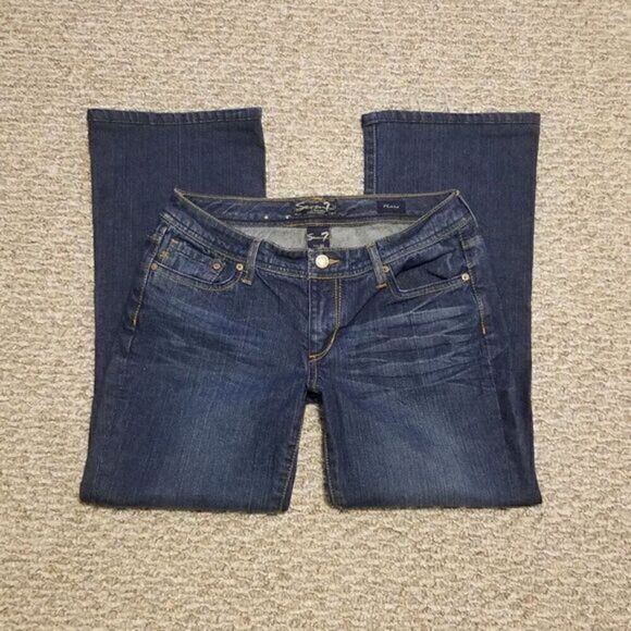 Seven7 Stonewashed Low Rise Frayed Flare Jeans - Picture 1 of 7